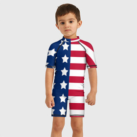 Детский купальный костюм 3D с принтом USA FLAG  АМЕРИКАНСКИЙ ФЛАГ в Кировске, Полиэстер 85%, Спандекс 15% | застежка на молнии на спине | Тематика изображения на принте: star | usa | америка | белый | звезды | красный | линии | полосы | популярные | синий | сша | триколор | туристические | флаг | цвет | штаты