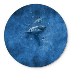 Коврик круглый с принтом Shark в Кировске, резина и полиэстер | круглая форма, изображение наносится на всю лицевую часть | fish | ocean | акула | вода | животные | море | океан | рыба | челюсти