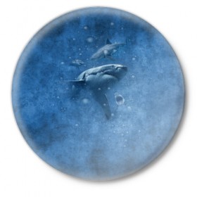 Значок с принтом Shark в Кировске,  металл | круглая форма, металлическая застежка в виде булавки | Тематика изображения на принте: fish | ocean | акула | вода | животные | море | океан | рыба | челюсти