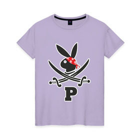 Женская футболка хлопок с принтом Плейпират в Кировске, 100% хлопок | прямой крой, круглый вырез горловины, длина до линии бедер, слегка спущенное плечо | бандана | пират | плейбой