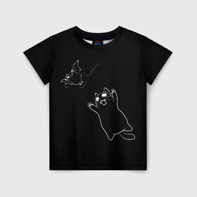 Детская футболка 3D с принтом Cat Monster в Кировске, 100% гипоаллергенный полиэфир | прямой крой, круглый вырез горловины, длина до линии бедер, чуть спущенное плечо, ткань немного тянется | cat | halloween | арт | животные | кот | котик | кошки | монстр | мышь | праздник | хэллоуин | черно белый