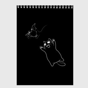 Скетчбук с принтом Cat Monster в Кировске, 100% бумага
 | 48 листов, плотность листов — 100 г/м2, плотность картонной обложки — 250 г/м2. Листы скреплены сверху удобной пружинной спиралью | cat | halloween | арт | животные | кот | котик | кошки | монстр | мышь | праздник | хэллоуин | черно белый