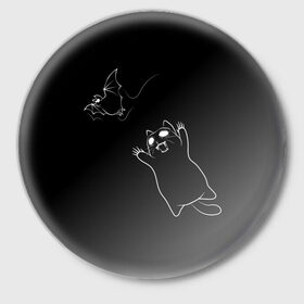 Значок с принтом Cat Monster в Кировске,  металл | круглая форма, металлическая застежка в виде булавки | cat | halloween | арт | животные | кот | котик | кошки | монстр | мышь | праздник | хэллоуин | черно белый