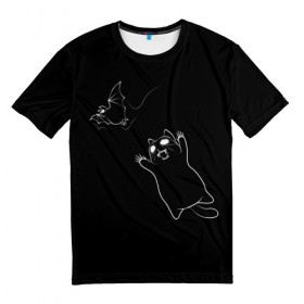 Мужская футболка 3D с принтом Cat Monster в Кировске, 100% полиэфир | прямой крой, круглый вырез горловины, длина до линии бедер | cat | halloween | арт | животные | кот | котик | кошки | монстр | мышь | праздник | хэллоуин | черно белый