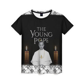 Женская футболка 3D с принтом Молодой Папа | The Young Pope в Кировске, 100% полиэфир ( синтетическое хлопкоподобное полотно) | прямой крой, круглый вырез горловины, длина до линии бедер | Тематика изображения на принте: the young pope | молодой папа