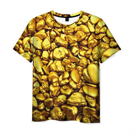 Мужская футболка 3D с принтом Золотые камешки в Кировске, 100% полиэфир | прямой крой, круглый вырез горловины, длина до линии бедер | Тематика изображения на принте: abstraction | gold | rich | texture | богатство | золотая абстракция | золото | кубики | текстура