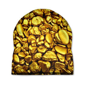 Шапка 3D с принтом Золотые камешки в Кировске, 100% полиэстер | универсальный размер, печать по всей поверхности изделия | abstraction | gold | rich | texture | богатство | золотая абстракция | золото | кубики | текстура