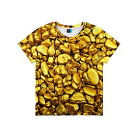 Детская футболка 3D с принтом Золотые камешки в Кировске, 100% гипоаллергенный полиэфир | прямой крой, круглый вырез горловины, длина до линии бедер, чуть спущенное плечо, ткань немного тянется | abstraction | gold | rich | texture | богатство | золотая абстракция | золото | кубики | текстура