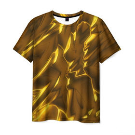 Мужская футболка 3D с принтом Золотые разводы в Кировске, 100% полиэфир | прямой крой, круглый вырез горловины, длина до линии бедер | abstraction | gold | rich | texture | богатство | золотая абстракция | золото | кубики | текстура