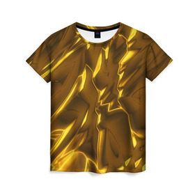 Женская футболка 3D с принтом Золотые разводы в Кировске, 100% полиэфир ( синтетическое хлопкоподобное полотно) | прямой крой, круглый вырез горловины, длина до линии бедер | abstraction | gold | rich | texture | богатство | золотая абстракция | золото | кубики | текстура