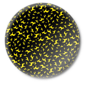 Значок с принтом Желтые собачки в Кировске,  металл | круглая форма, металлическая застежка в виде булавки | dog | new year | животные | новый год | символ | собака