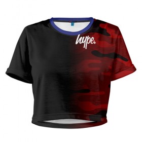 Женская футболка 3D укороченная с принтом Hype Military Black Red в Кировске, 100% полиэстер | круглая горловина, длина футболки до линии талии, рукава с отворотами | brand | camo | hype | military | rap | swag | бренд | камо | камуфляж | милитари | модные | надписи | полосы | популярные | пятна | тренд | тренды | узоры | хайп | хайпанем | хаки | цвета