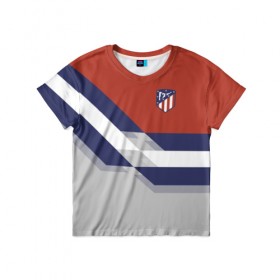 Детская футболка 3D с принтом Атлетико Мадрид 2018 в Кировске, 100% гипоаллергенный полиэфир | прямой крой, круглый вырез горловины, длина до линии бедер, чуть спущенное плечо, ткань немного тянется | атлетико мадрид | полосы | эмблема