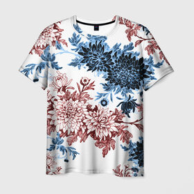 Мужская футболка 3D с принтом Blue and Red в Кировске, 100% полиэфир | прямой крой, круглый вырез горловины, длина до линии бедер | vppdgryphon | арт | краска | лес | пион | пионы | тропики | цветные | цветок | цветы