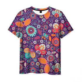 Мужская футболка 3D с принтом Цветочный взрыв в Кировске, 100% полиэфир | прямой крой, круглый вырез горловины, длина до линии бедер | vppdgryphon | арт | взрыв | краска | тропики | цветные | цветок | цветочный | цветы