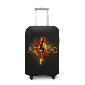 Чехол для чемодана 3D с принтом AC/DC огонь в Кировске, 86% полиэфир, 14% спандекс | двустороннее нанесение принта, прорези для ручек и колес | ac dc | acdc | ангус янг | блюз рок | крис слэйд | надпись | рок группа | рок н ролл | стиви янг | хард рок | эксл роуз
