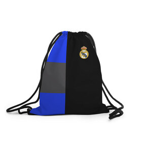 Рюкзак-мешок 3D с принтом Real Madrid 2018 Black Version в Кировске, 100% полиэстер | плотность ткани — 200 г/м2, размер — 35 х 45 см; лямки — толстые шнурки, застежка на шнуровке, без карманов и подкладки | Тематика изображения на принте: emirates | fc | real madrid | клуб | мяч | реал мадрид