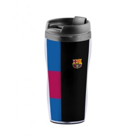 Термокружка-непроливайка с принтом FC Barcelona Black Version в Кировске, внутренняя часть — пищевой пластик, наружная часть — прозрачный пластик, между ними — полиграфическая вставка с рисунком | объем — 350 мл, герметичная крышка | 