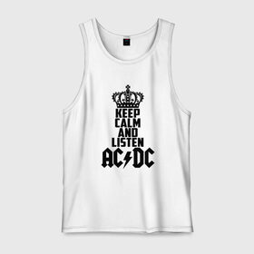Мужская майка хлопок с принтом Keep calm and listen AC/DC в Кировске, 100% хлопок |  | ac dc | acdc | австралийская | альбом | ангус янг | блюз рок | гитара | головы | группа | крис слэйд | музыканты | надпись | певцы | рок | рок н ролл | стиви янг | хард рок | эксл роуз