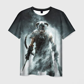Мужская футболка 3D с принтом Skyrim в Кировске, 100% полиэфир | прямой крой, круглый вырез горловины, длина до линии бедер | Тематика изображения на принте: elder scrolls | дракон | игра | свитки | скайрим