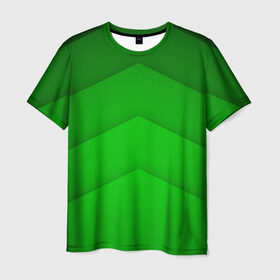 Мужская футболка 3D с принтом Зеленые полосы в Кировске, 100% полиэфир | прямой крой, круглый вырез горловины, длина до линии бедер | Тематика изображения на принте: абстракция | геометрия | зеленый | модные.мода | пирамиды | полосы.линии | тренды | треугольники | узоры