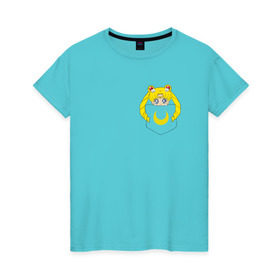 Женская футболка хлопок с принтом Луна в кармане в Кировске, 100% хлопок | прямой крой, круглый вырез горловины, длина до линии бедер, слегка спущенное плечо | 