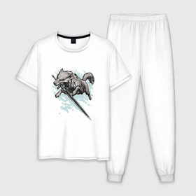 Мужская пижама хлопок с принтом The Swordswolf в Кировске, 100% хлопок | брюки и футболка прямого кроя, без карманов, на брюках мягкая резинка на поясе и по низу штанин
 | дарк соулс