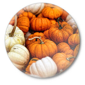 Значок с принтом тыквы в Кировске,  металл | круглая форма, металлическая застежка в виде булавки | halloween | дача | овощи | октябрь | оранжевый | осень | сентябрь | тыква | хеллуин