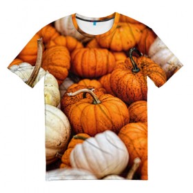 Мужская футболка 3D с принтом тыквы в Кировске, 100% полиэфир | прямой крой, круглый вырез горловины, длина до линии бедер | Тематика изображения на принте: halloween | дача | овощи | октябрь | оранжевый | осень | сентябрь | тыква | хеллуин