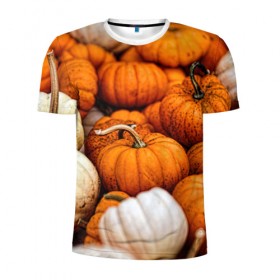 Мужская футболка 3D спортивная с принтом тыквы в Кировске, 100% полиэстер с улучшенными характеристиками | приталенный силуэт, круглая горловина, широкие плечи, сужается к линии бедра | Тематика изображения на принте: halloween | дача | овощи | октябрь | оранжевый | осень | сентябрь | тыква | хеллуин