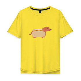 Мужская футболка хлопок Oversize с принтом Хот дог в Кировске, 100% хлопок | свободный крой, круглый ворот, “спинка” длиннее передней части | год собаки | собака | такса