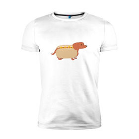 Мужская футболка премиум с принтом Хот дог в Кировске, 92% хлопок, 8% лайкра | приталенный силуэт, круглый вырез ворота, длина до линии бедра, короткий рукав | год собаки | собака | такса