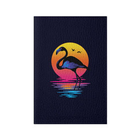 Обложка для паспорта матовая кожа с принтом Фламинго дитя заката в Кировске, натуральная матовая кожа | размер 19,3 х 13,7 см; прозрачные пластиковые крепления | закат | море | птица | ретро | стиль | фламинго
