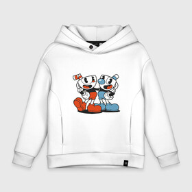 Детское худи Oversize хлопок с принтом Cuphead в Кировске, френч-терри — 70% хлопок, 30% полиэстер. Мягкий теплый начес внутри —100% хлопок | боковые карманы, эластичные манжеты и нижняя кромка, капюшон на магнитной кнопке | cuphead