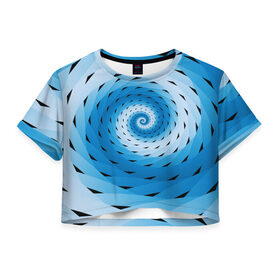 Женская футболка 3D укороченная с принтом Галлюцинация Спираль в Кировске, 100% полиэстер | круглая горловина, длина футболки до линии талии, рукава с отворотами | линии | узоры