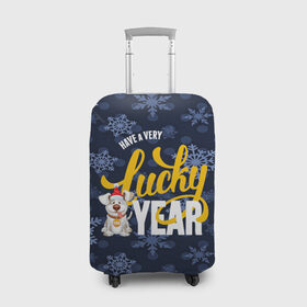 Чехол для чемодана 3D с принтом Lucky Year в Кировске, 86% полиэфир, 14% спандекс | двустороннее нанесение принта, прорези для ручек и колес | new year | santa | год собаки | дед мороз | елка | елочки | новогодний | новый год | подарки | рождество | сантаклаус | снег | снежинки | собака