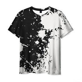 Мужская футболка 3D с принтом Брызги краски в Кировске, 100% полиэфир | прямой крой, круглый вырез горловины, длина до линии бедер | абстракция | белое | брызги | краска | пятно | черное