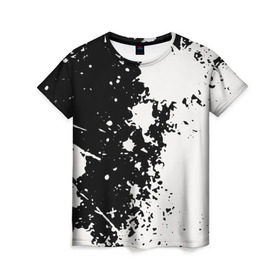 Женская футболка 3D с принтом Брызги краски в Кировске, 100% полиэфир ( синтетическое хлопкоподобное полотно) | прямой крой, круглый вырез горловины, длина до линии бедер | абстракция | белое | брызги | краска | пятно | черное