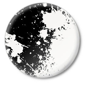 Значок с принтом Брызги краски в Кировске,  металл | круглая форма, металлическая застежка в виде булавки | Тематика изображения на принте: абстракция | белое | брызги | краска | пятно | черное