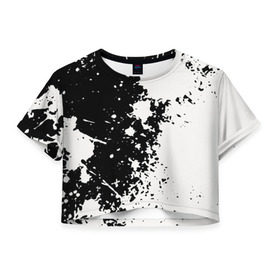 Женская футболка 3D укороченная с принтом Брызги краски в Кировске, 100% полиэстер | круглая горловина, длина футболки до линии талии, рукава с отворотами | абстракция | белое | брызги | краска | пятно | черное