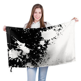 Флаг 3D с принтом Брызги краски в Кировске, 100% полиэстер | плотность ткани — 95 г/м2, размер — 67 х 109 см. Принт наносится с одной стороны | абстракция | белое | брызги | краска | пятно | черное