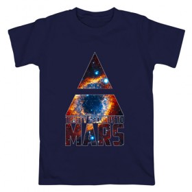 Мужская футболка хлопок с принтом Thirty Seconds to Mars космос в Кировске, 100% хлопок | прямой крой, круглый вырез горловины, длина до линии бедер, слегка спущенное плечо. | 