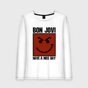 Женский лонгслив хлопок с принтом Bon Jovi have a nice day в Кировске, 100% хлопок |  | bon jovi | бон | бон джови | глэм | группа | джови | джон | метал | рок | хард