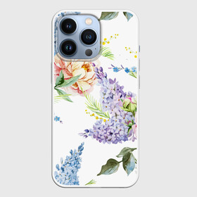 Чехол для iPhone 13 Pro с принтом Сирень и Пионы в Кировске,  |  | Тематика изображения на принте: арт | краска | пион | пионы | прикольные | сирень | тропики | цветные | цветок | цветы