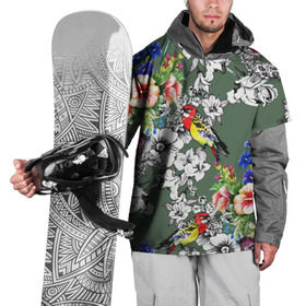 Накидка на куртку 3D с принтом Райский остров в Кировске, 100% полиэстер |  | арт | краска | попугаи | попугай | прикольные | рай | тропики | цветные | цветок | цветы