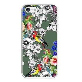 Чехол для iPhone 5/5S матовый с принтом Райский остров в Кировске, Силикон | Область печати: задняя сторона чехла, без боковых панелей | арт | краска | попугаи | попугай | прикольные | рай | тропики | цветные | цветок | цветы