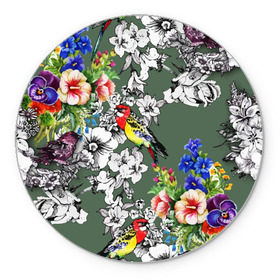Коврик круглый с принтом Райский остров в Кировске, резина и полиэстер | круглая форма, изображение наносится на всю лицевую часть | арт | краска | попугаи | попугай | прикольные | рай | тропики | цветные | цветок | цветы