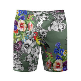 Мужские шорты 3D спортивные с принтом Райский остров в Кировске,  |  | арт | краска | попугаи | попугай | прикольные | рай | тропики | цветные | цветок | цветы