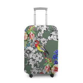 Чехол для чемодана 3D с принтом Райский остров в Кировске, 86% полиэфир, 14% спандекс | двустороннее нанесение принта, прорези для ручек и колес | арт | краска | попугаи | попугай | прикольные | рай | тропики | цветные | цветок | цветы