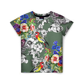 Детская футболка 3D с принтом Райский остров в Кировске, 100% гипоаллергенный полиэфир | прямой крой, круглый вырез горловины, длина до линии бедер, чуть спущенное плечо, ткань немного тянется | арт | краска | попугаи | попугай | прикольные | рай | тропики | цветные | цветок | цветы